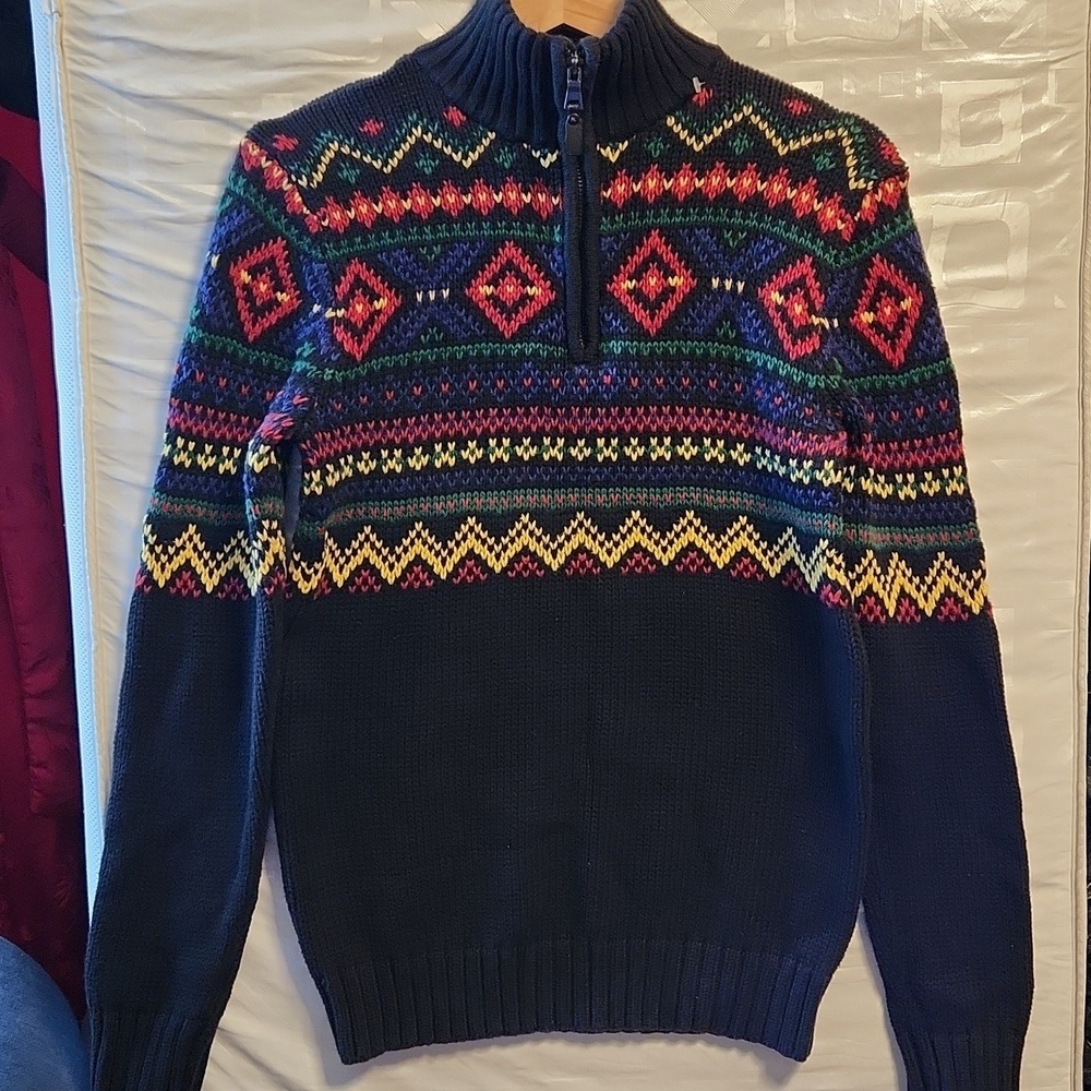 Polo Ralph Lauren Aztec 1/4 zip knit sweater Size 14-16 Youth, S -Women